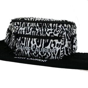 SAINT LAURENT Zebra Print Belt Bum Body Bag Nylon Leather Black White
